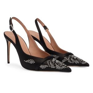 Malone Souliers Black Heels with Silver Embellishments